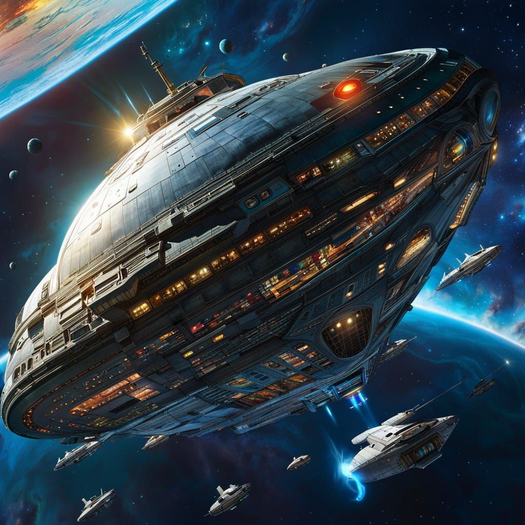 Cruise Starship in Cinematic Galaxy Spacescape