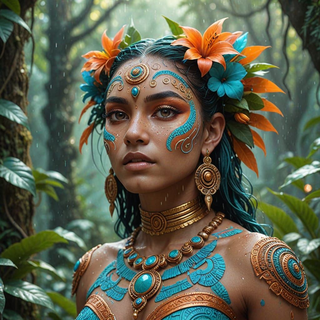 Mesoamerican Jaguar Spirit in Vibrant Jungle