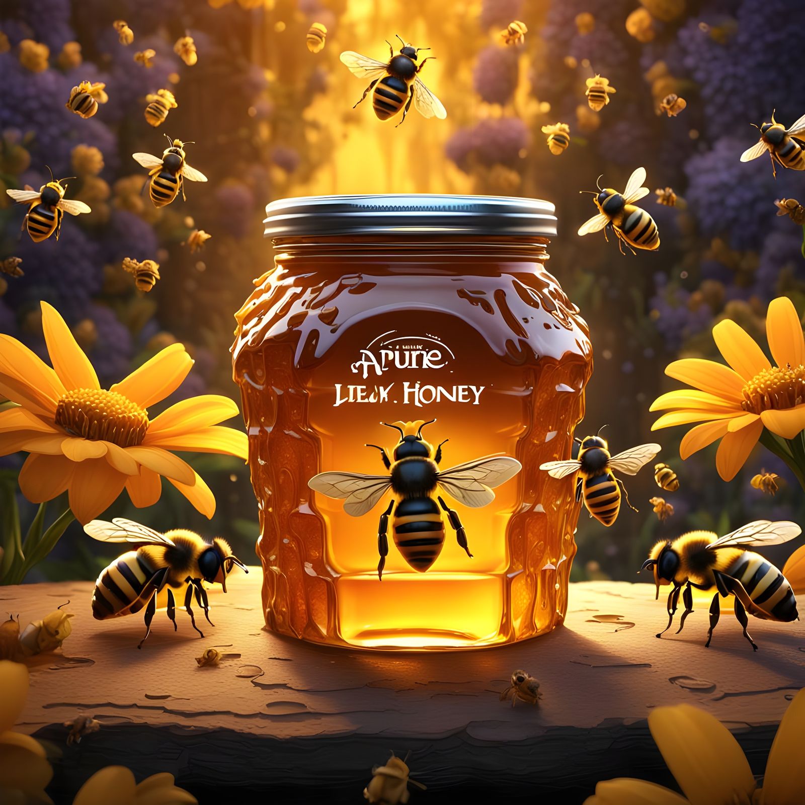 Charity's Local Pure Honey Logo with Bees and Honeycomb