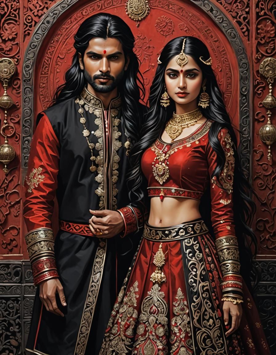 Elegant Hindi Couple in a Fantasy Setting