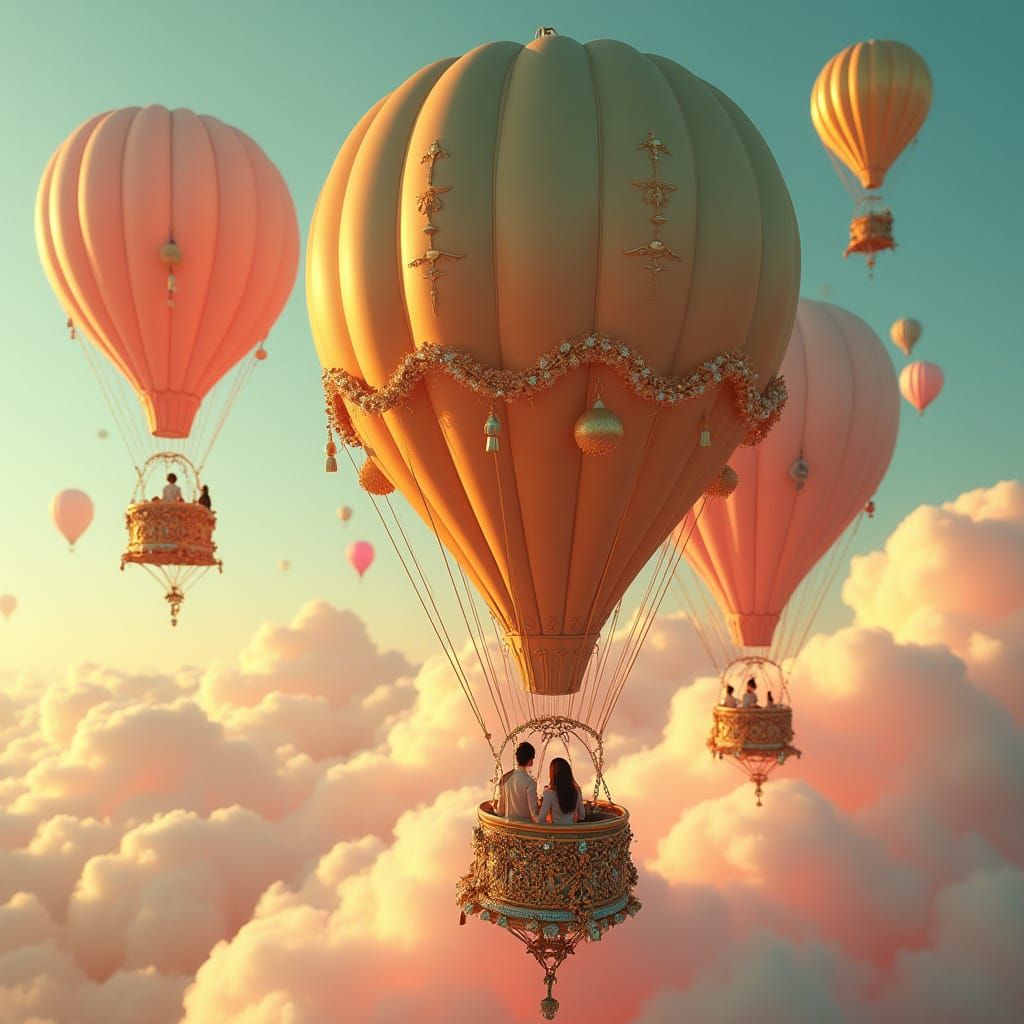 Hot Air Balloons Shaped Like Hermes Bags Float in Cotton Can...