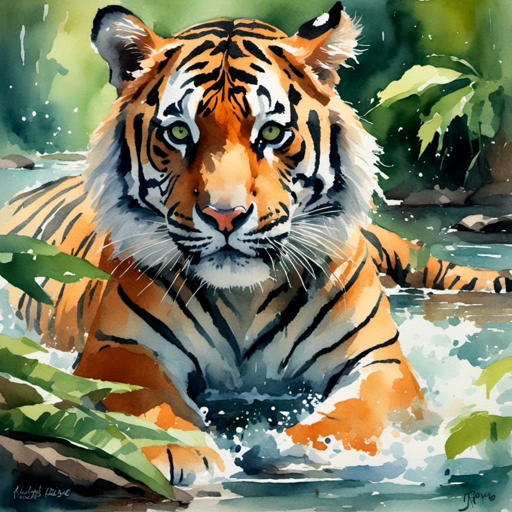 Royal Bengal Tiger in a natural jungle setting.