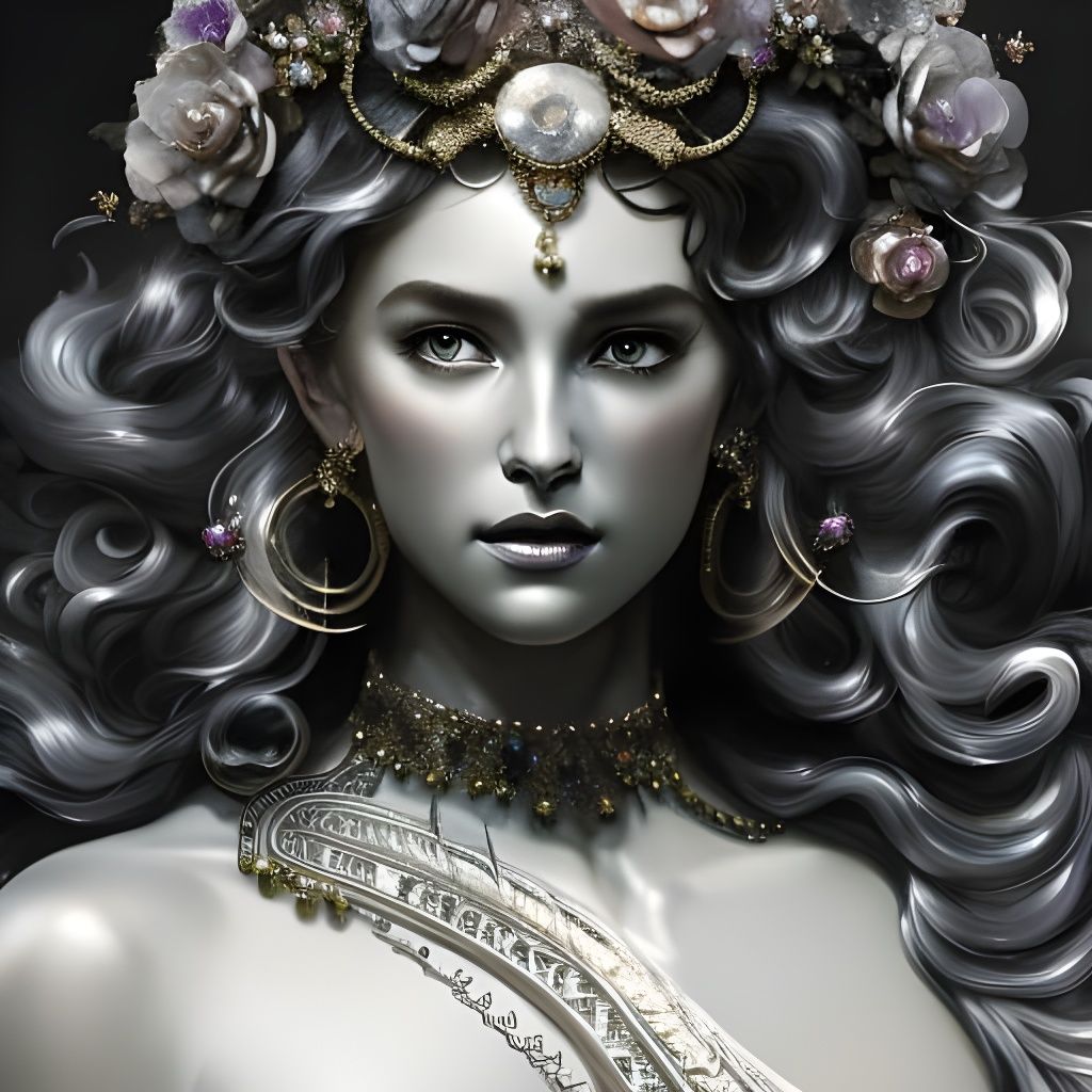 Silver Queen Portrait with Crystals and Glitter Flowers