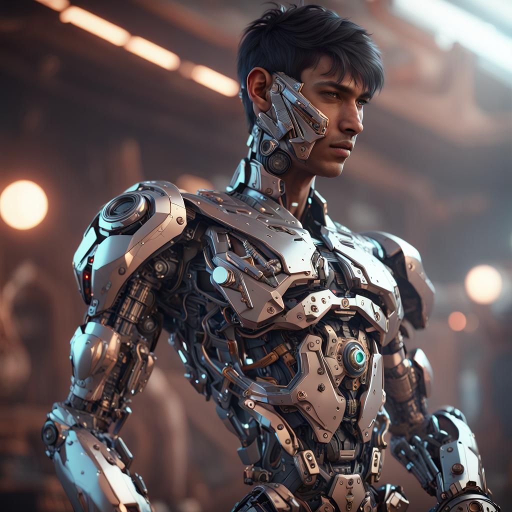 Futuristic Handsome Boy with Intricate Mech Details