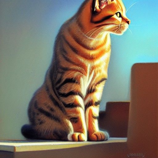 Cat Portrait in Oil Paint Style