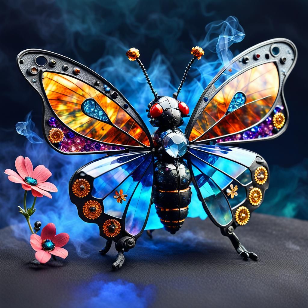 Crystal Butterfly and Steampunk Ladybug in Flight