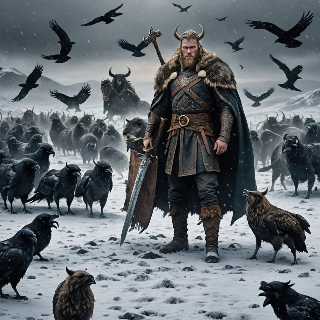 Viking Warrior Ivar on Snowy Battlefield