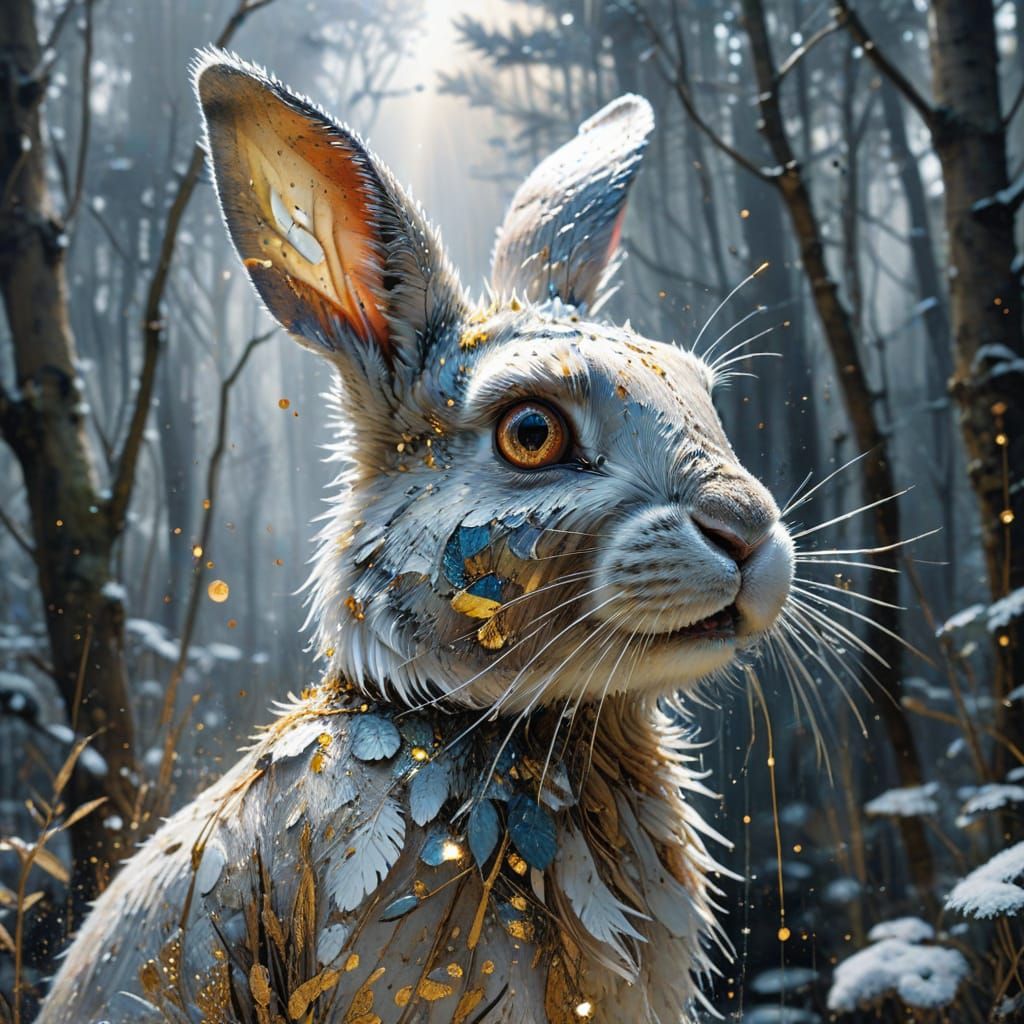 Laughing Bunny Double Exposure in Watercolour Style