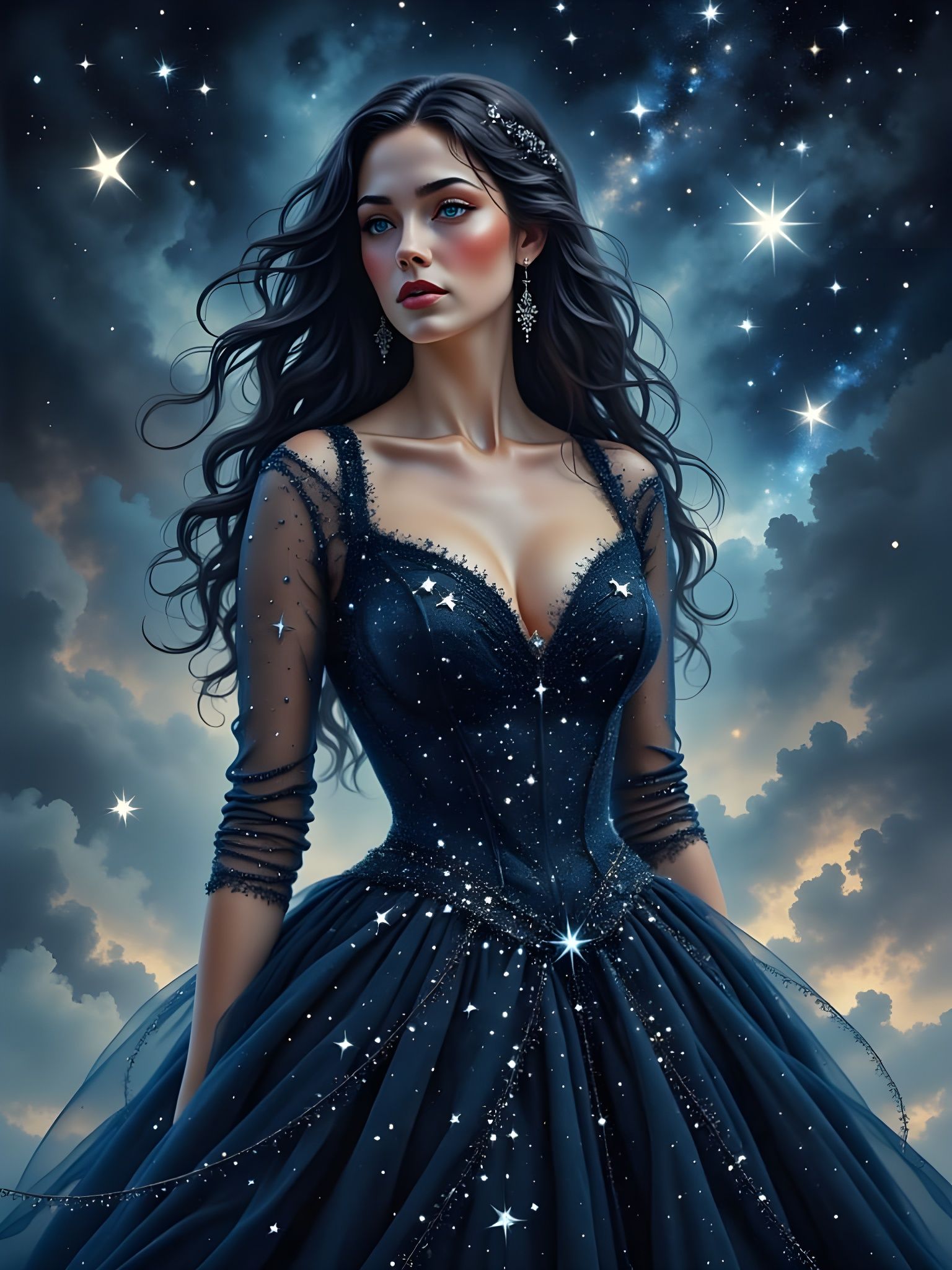Cosmic Norse Goddess in Midnight Elegance