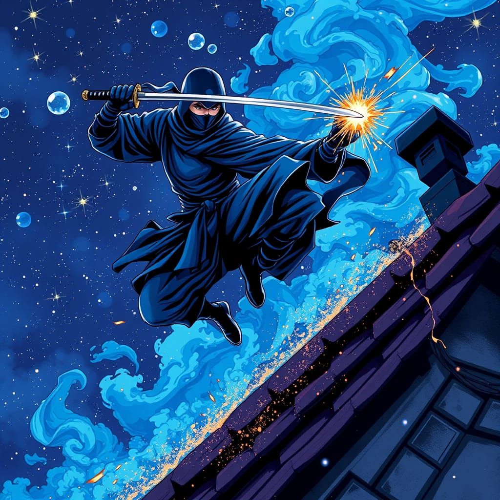 Anime Ninja Vanishes into Midnight Blue