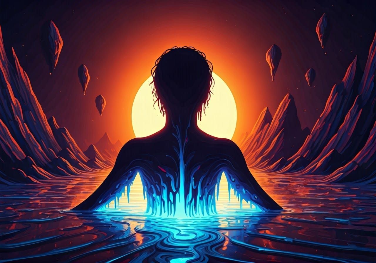 Surreal Silhouette Melting into Liquid Light