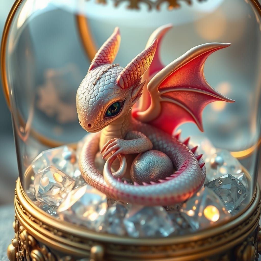 Whimsical Baby Dragon Surrounded by Glittering Glass Jewels ...