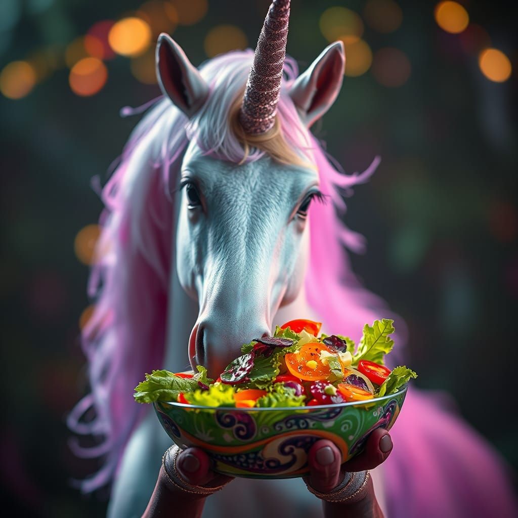 Unicorn Offers Rainbow Salad: Brian Froud Style