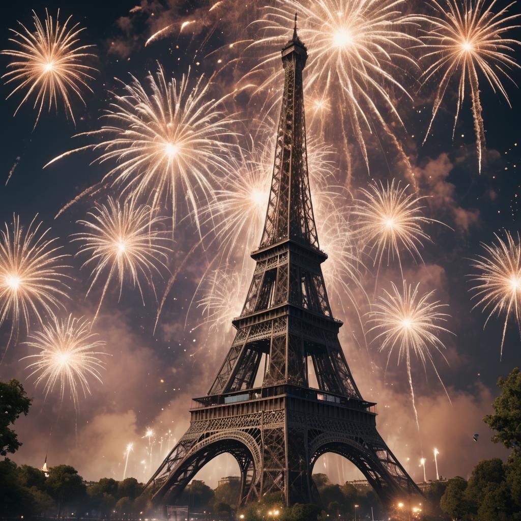 Eiffel Tower Fireworks: High-Key Long Exposure Photograph