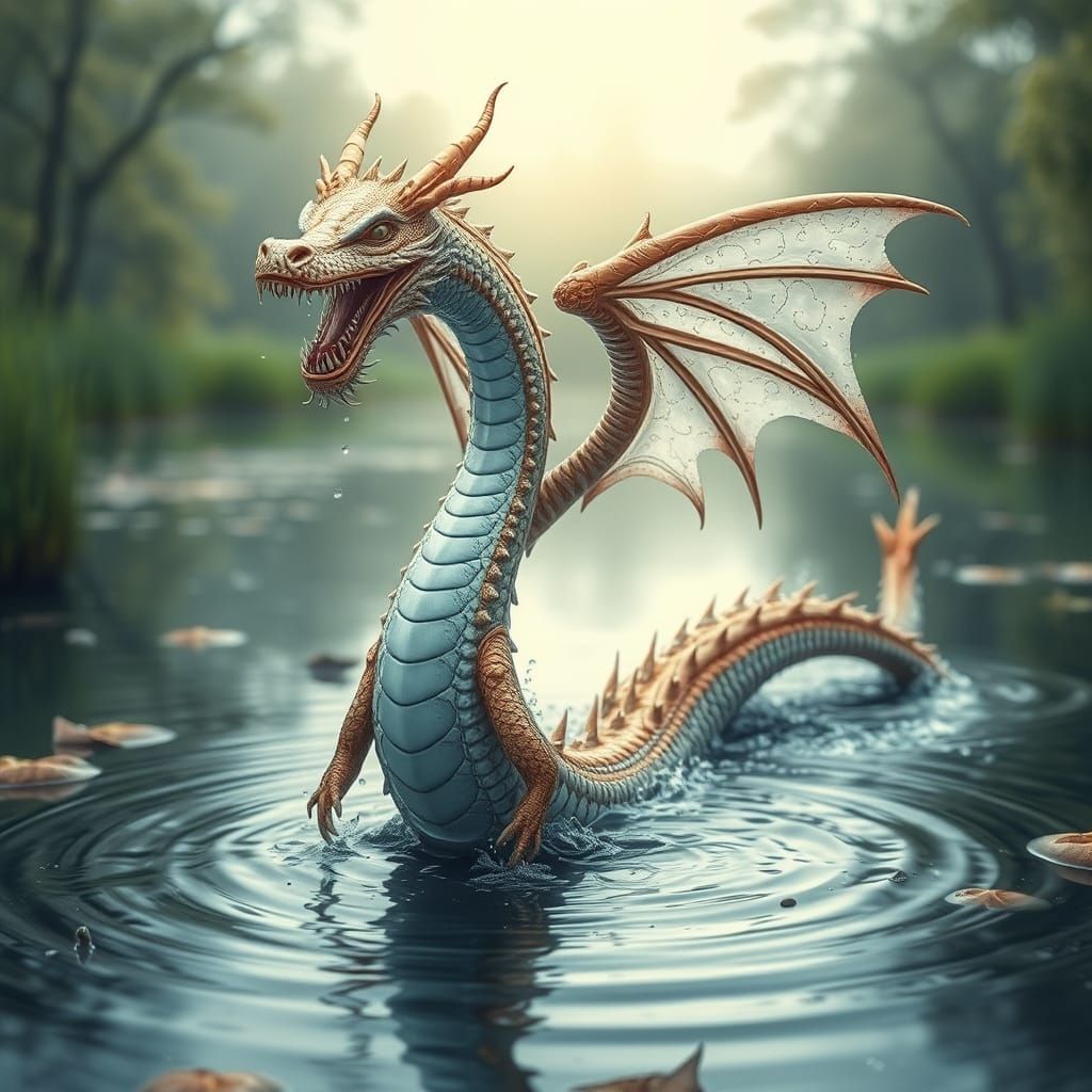 Water Dragon Emerges From Pond