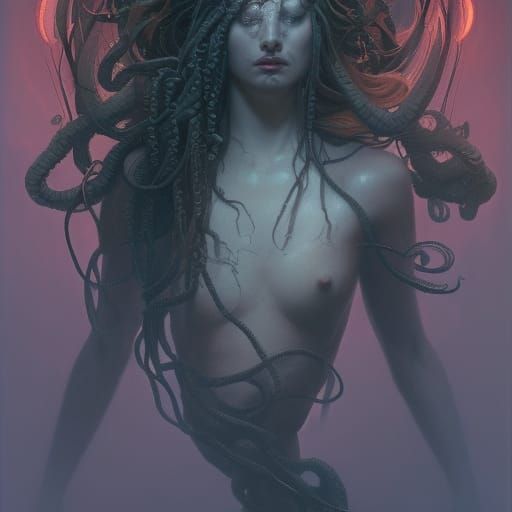 Detailed Medusa Portrait in Dark Fantasy Style