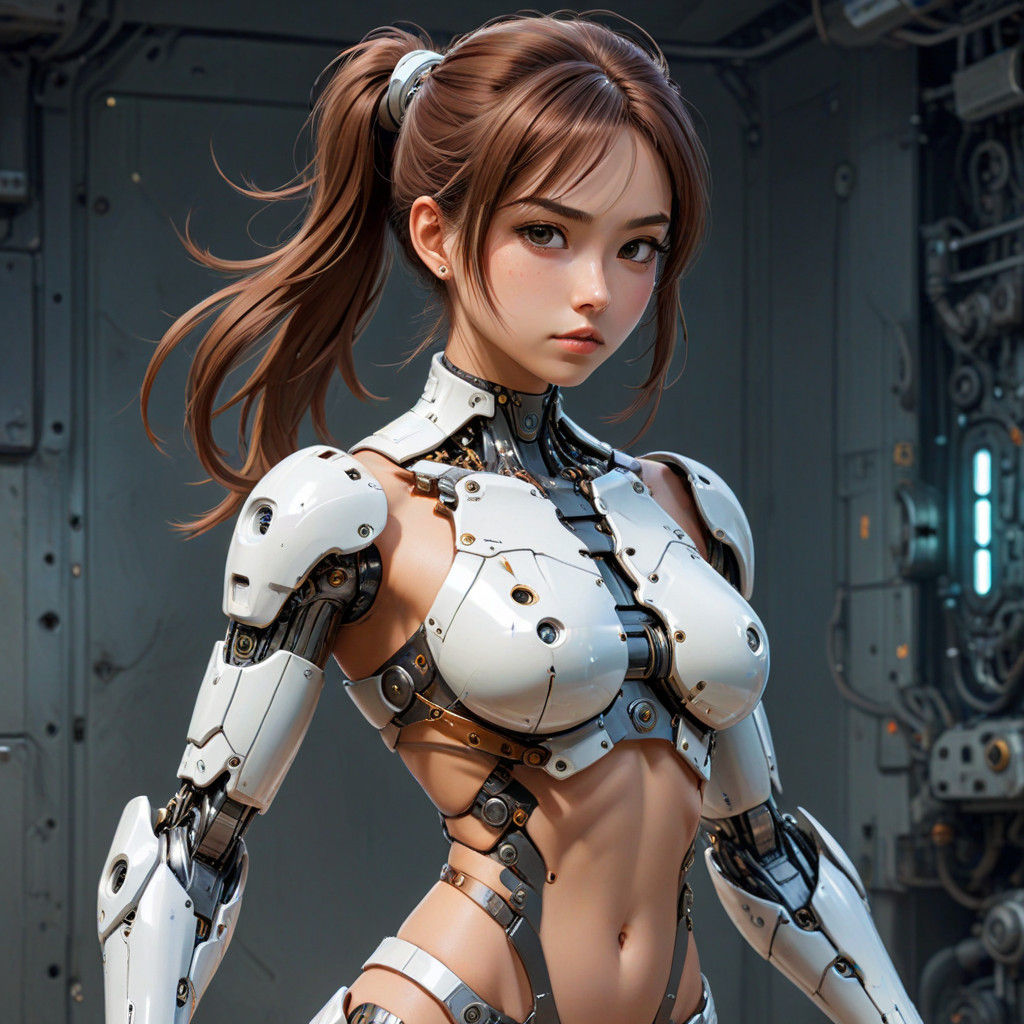 Cyberpunk Anime Robot Girl in White Armor