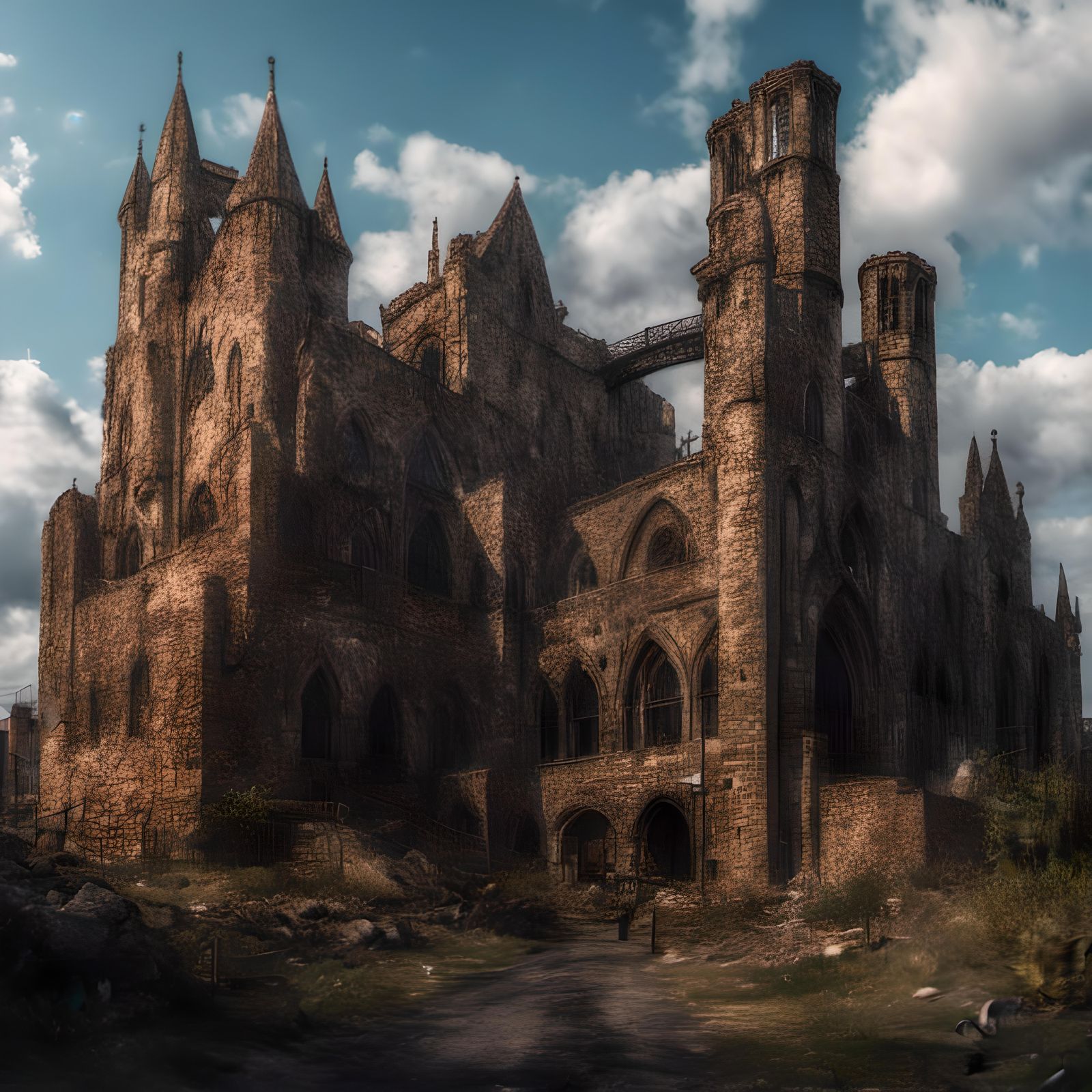 Vast Abandoned Castle in Detailed Matte Painting Style