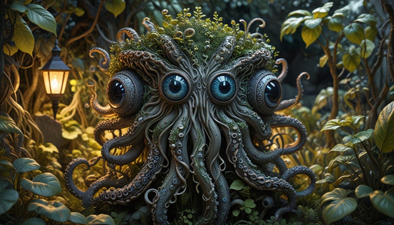 Creepy Garden with Tentacles and Eye Leaves