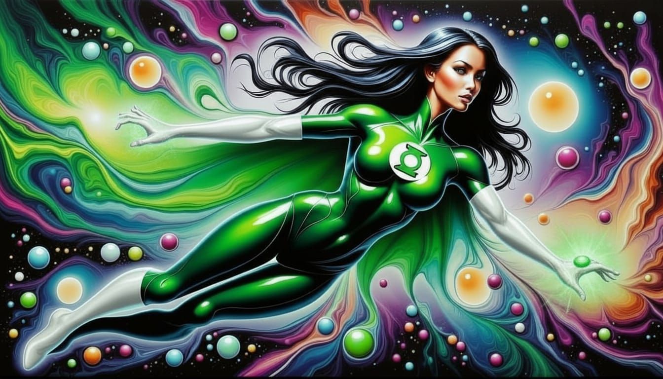 Thai Woman as Green Lantern in Cosmic Flight