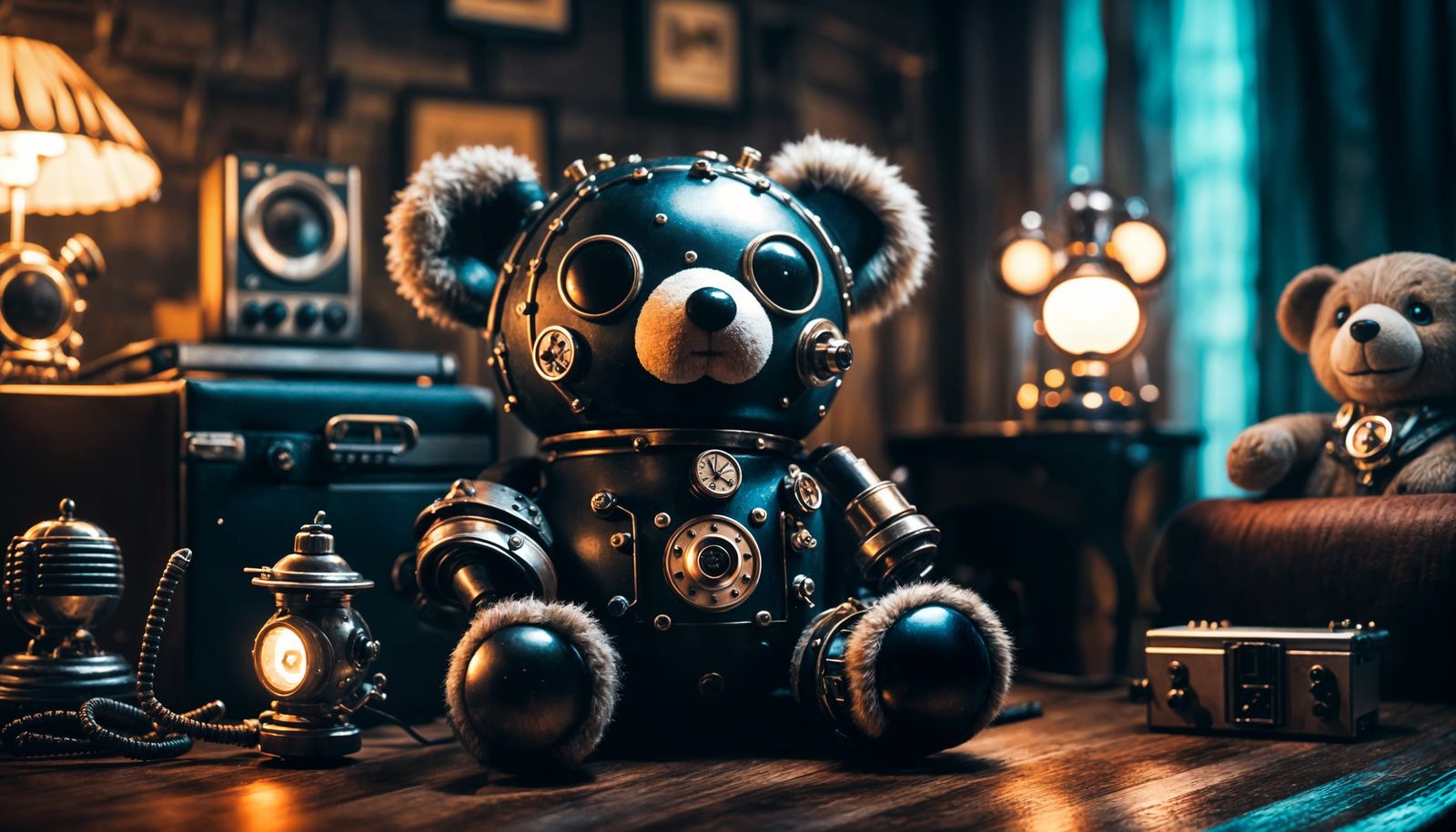 Eerie Vintage Plush Toy with Steampunk Details