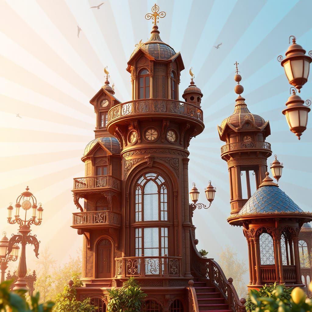 Surreal Victorian Era Scene in Vibrant Digital Art