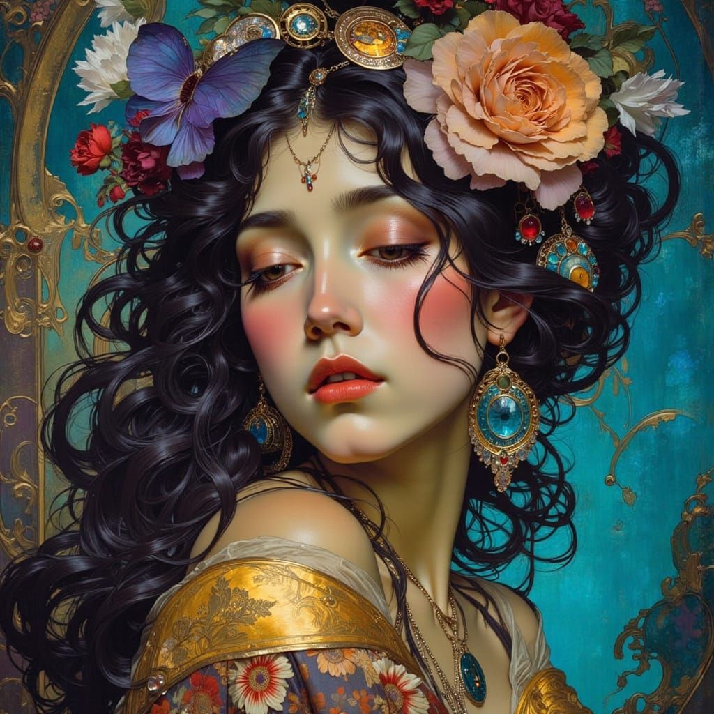 Emocore Steampunk Portrait in Art Nouveau Style