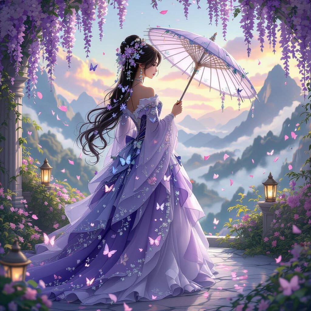 Elegant Anime Fantasy Princess in Palace Garden