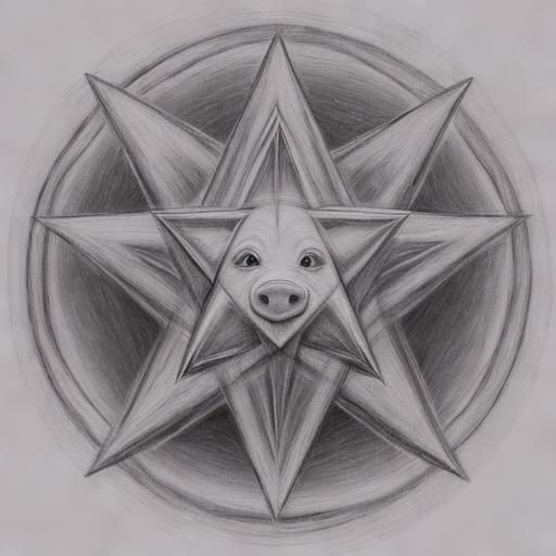 Proud Piglet in Prehistoric Pentagram: Pencil Painting