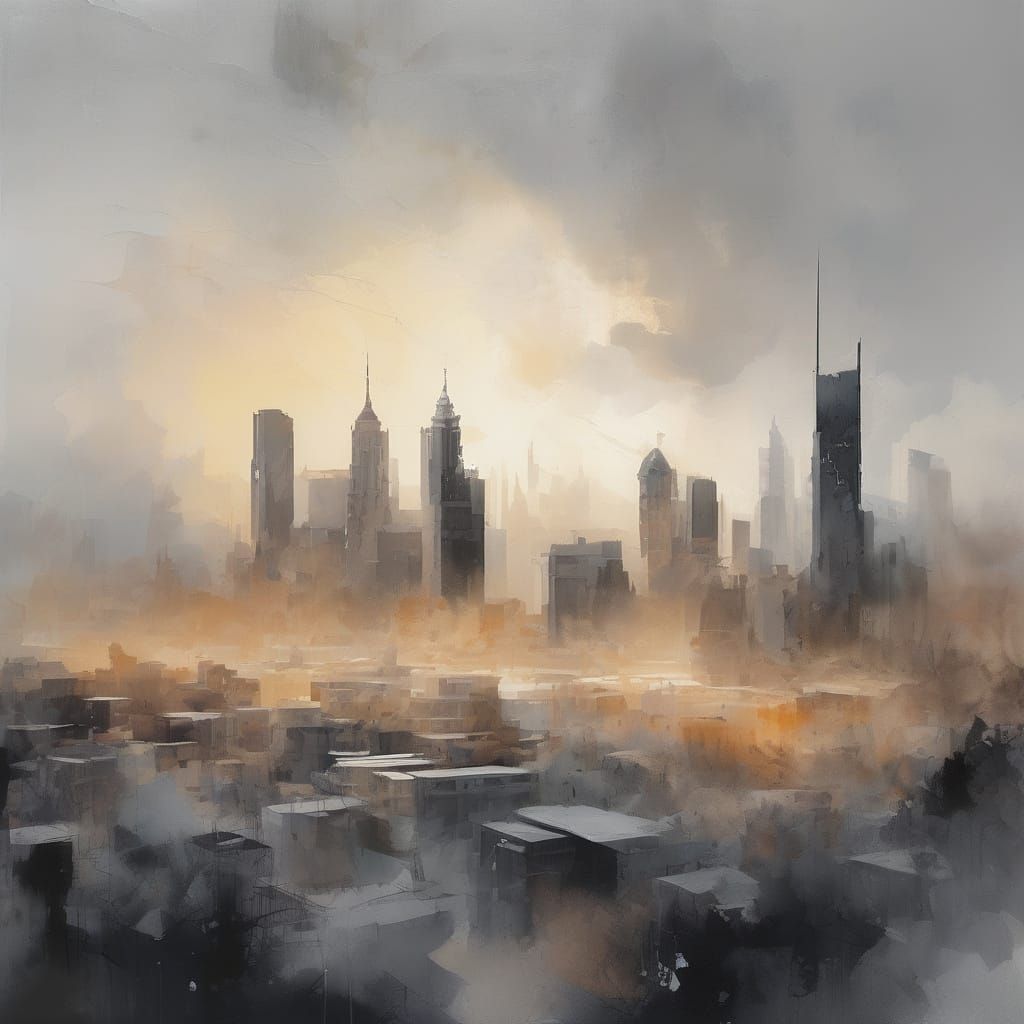 Watercolor Cityscape at Golden Hour