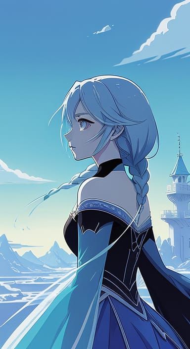 Vibrant Cel-Shaded Manga Art of Frozen in Cerulean Sunlight