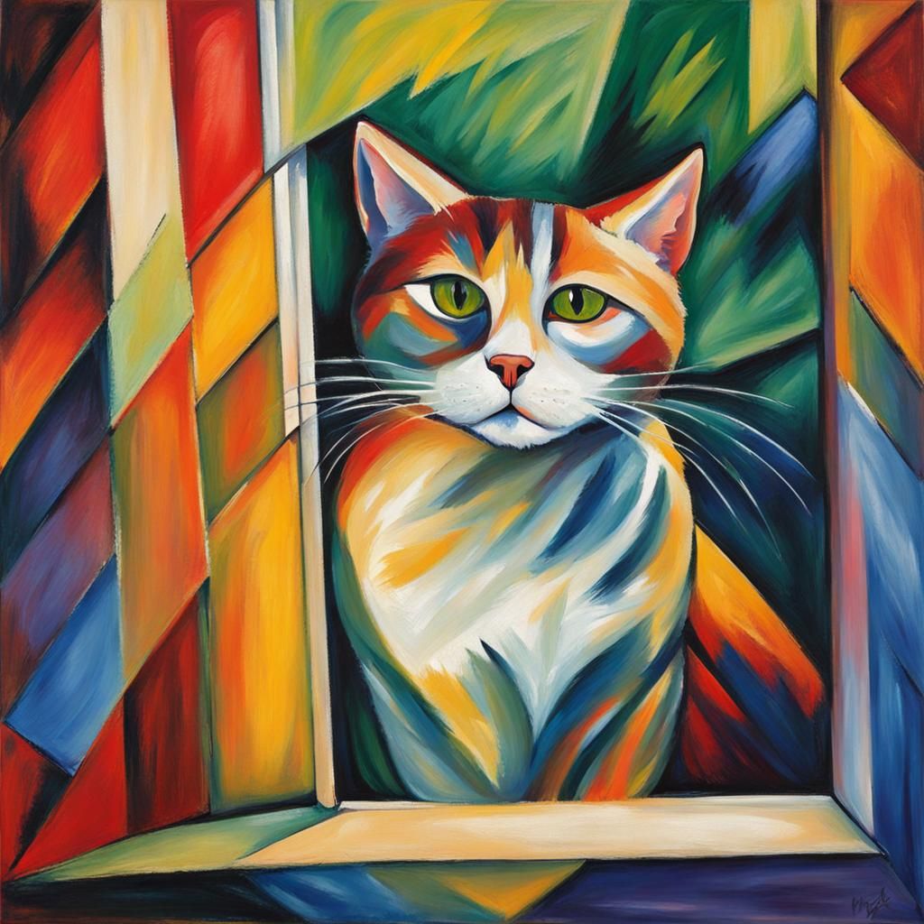 Expressionist Cat in Window, Franz Marc Style