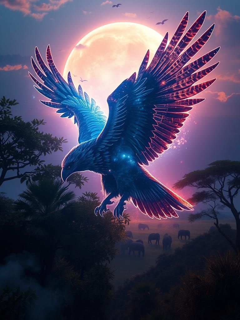Mystical Eagle Silhouette Radiates Supernatural Aura in Afri...