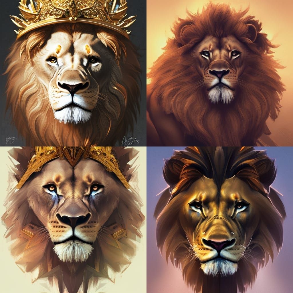 Lion with Crown: Hyperdetailed Digital Portrait