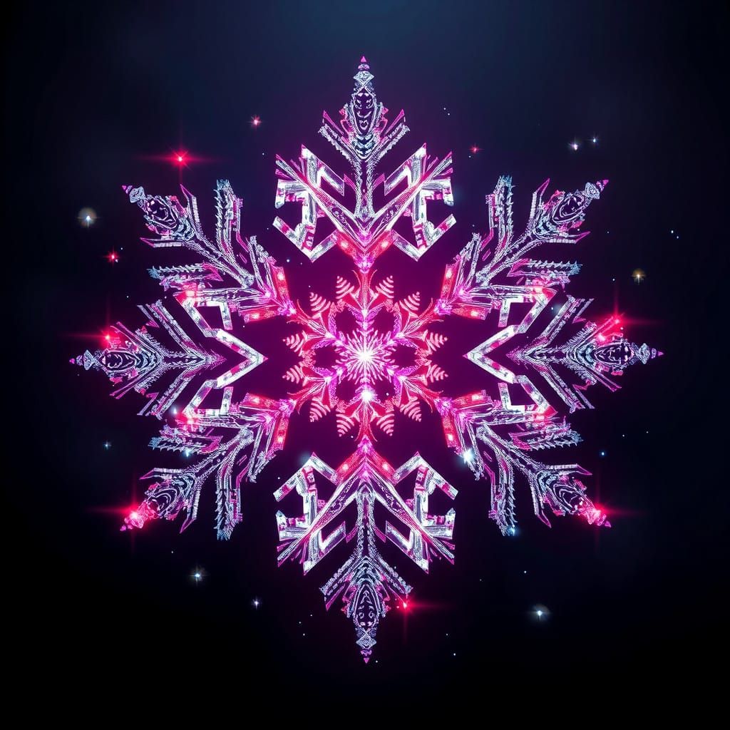 Infinity Zoomed Snowflake Glows in Neon