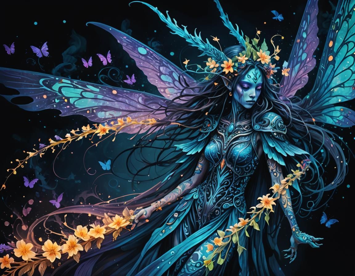 Bony Monster Fairy Tattoo Art in Shinichi Maruyama Style