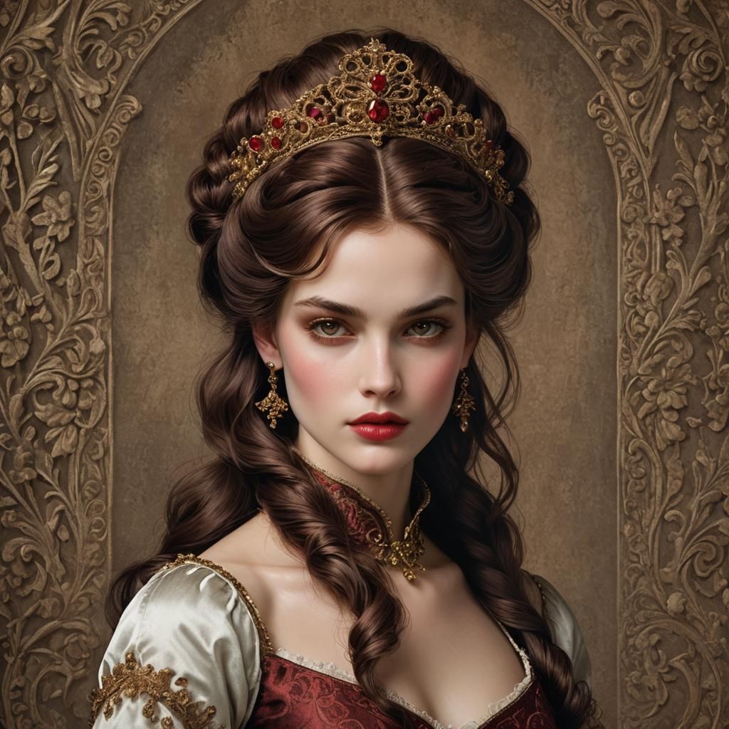 Renaissance Femme Fatale Portrait in Moody Lighting