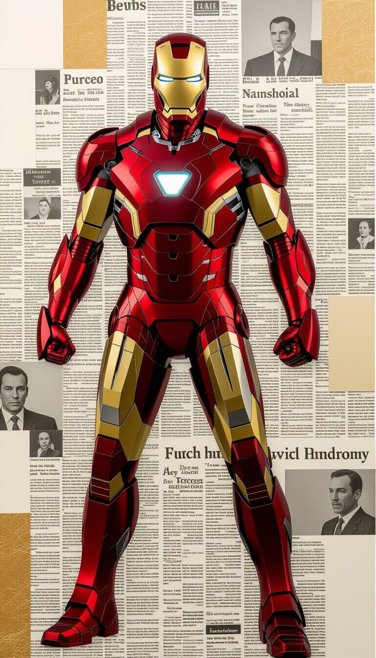 Iron Man Collage Art in Mixed Media Style