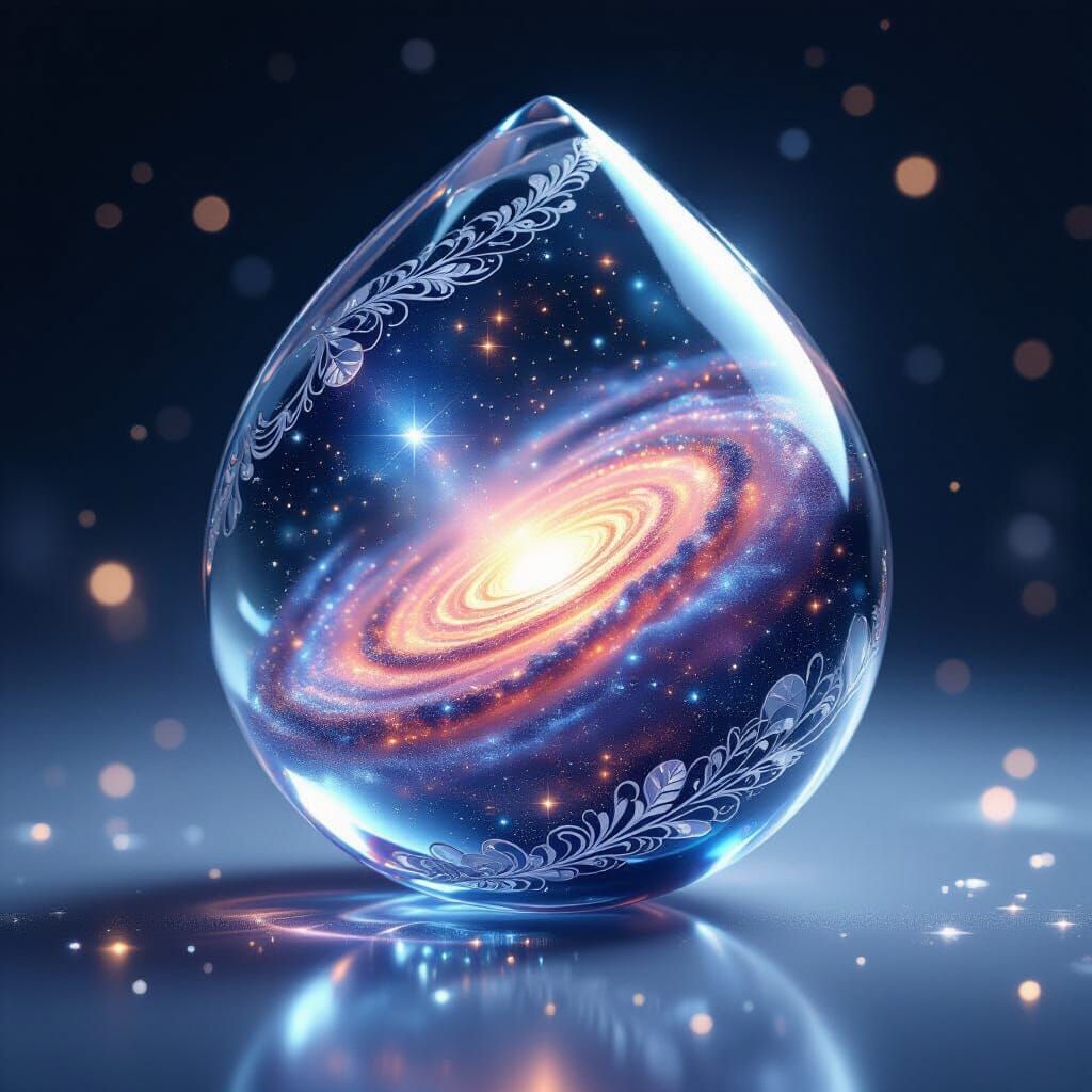 Miniature Galaxy in Crystal Orb, Futuristic 3D Render