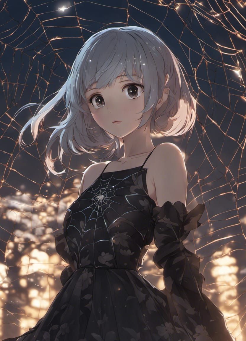 Anime Girl in Spiderweb Dress, Manga Art
