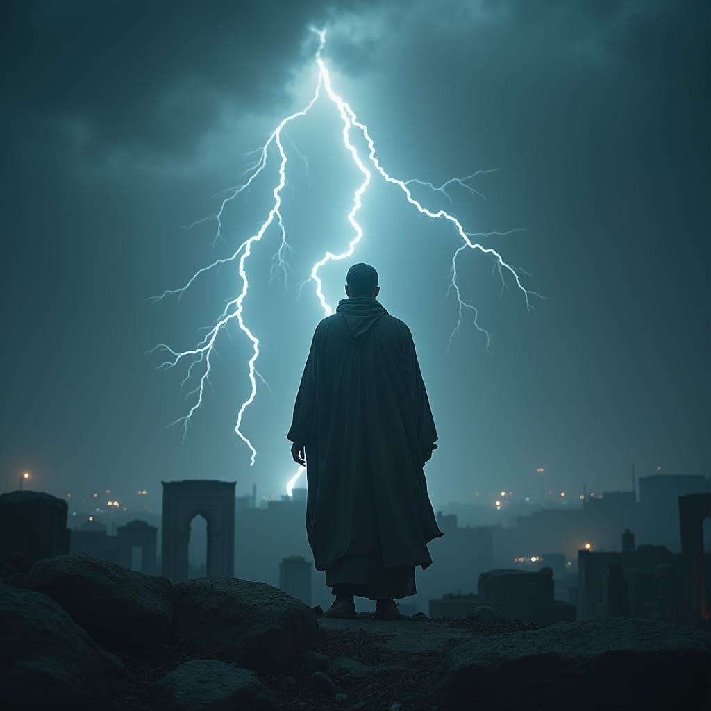 Man Calls Out Adhan Amidst Thunderstorm Ruins