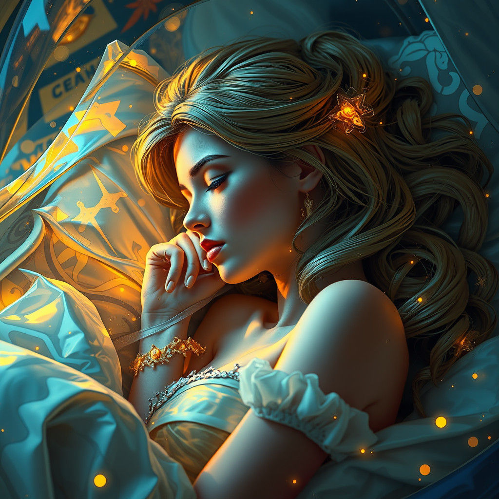 Sleeping Cinderella Portrait in Hyperdetailed Digital Art
