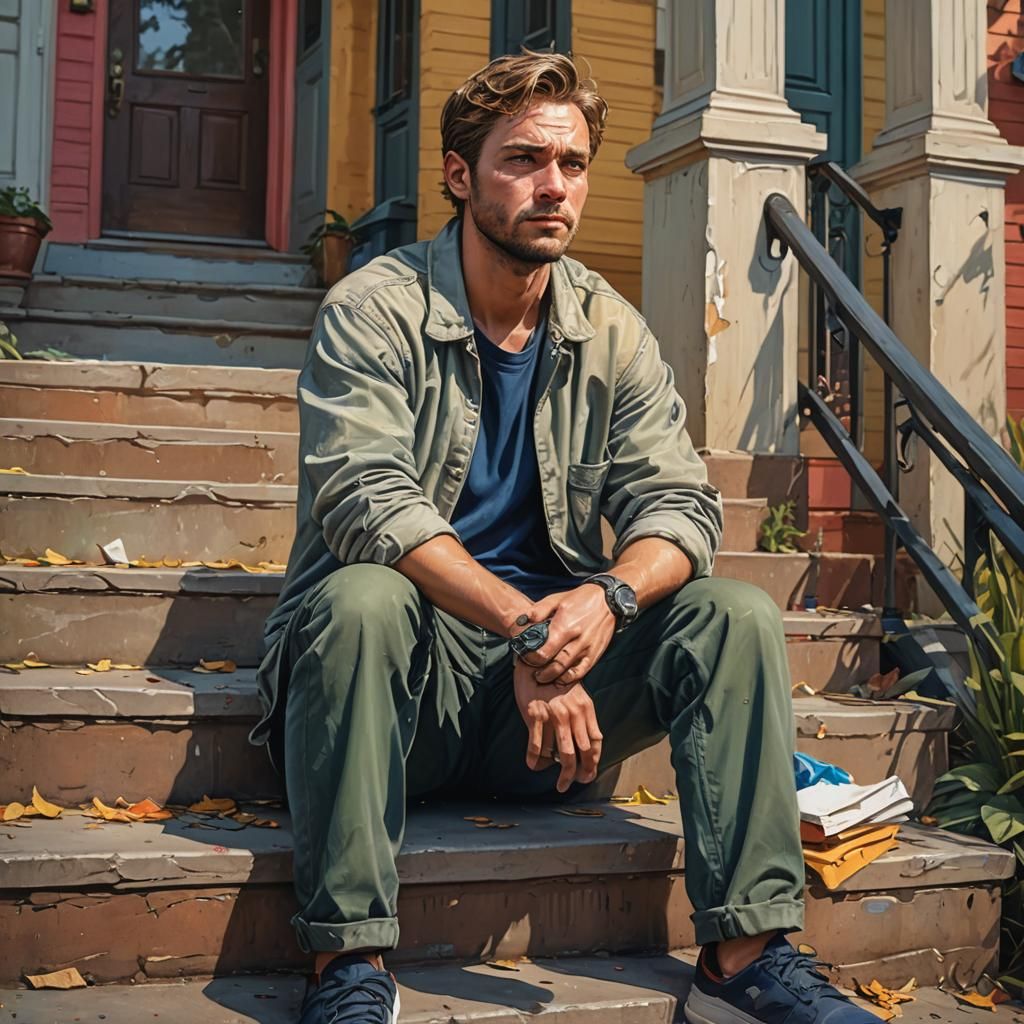 Contemplative Man: Hyperrealistic Splash Art Portrait