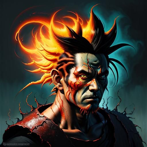 Fiery Transformation: Super Saiyan Aura in Manga Style