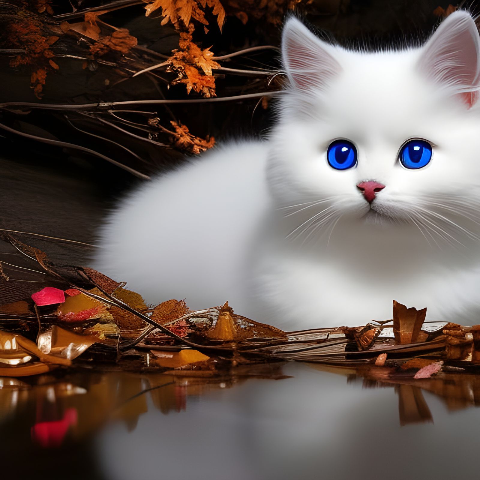 Cute Fluffy White Cat with Blue Eyes