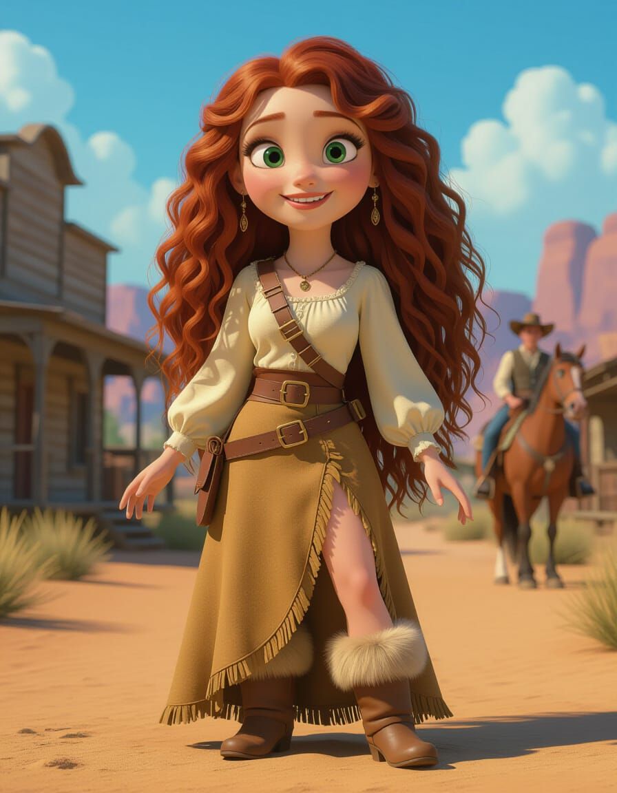 Happy Cowgirl in Western Frontier, Pixar Style