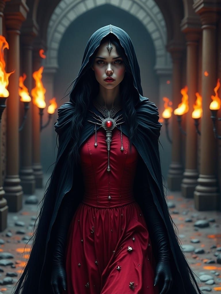 Ethereal Dark Fantasy Queen in Crimson