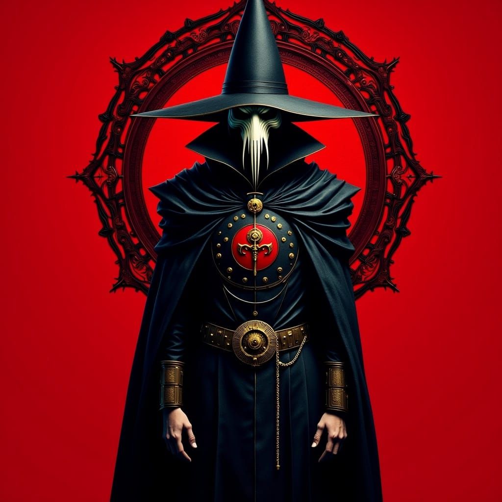 Plague Doctor in Red Digital Illustration