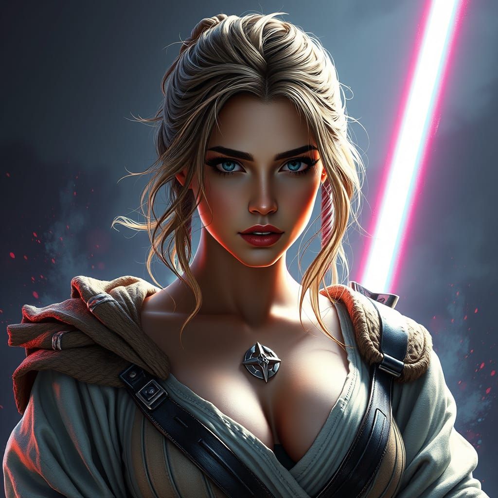 Voluptuous Jedi Knight: Hyperrealistic Portrait in Unreal En...