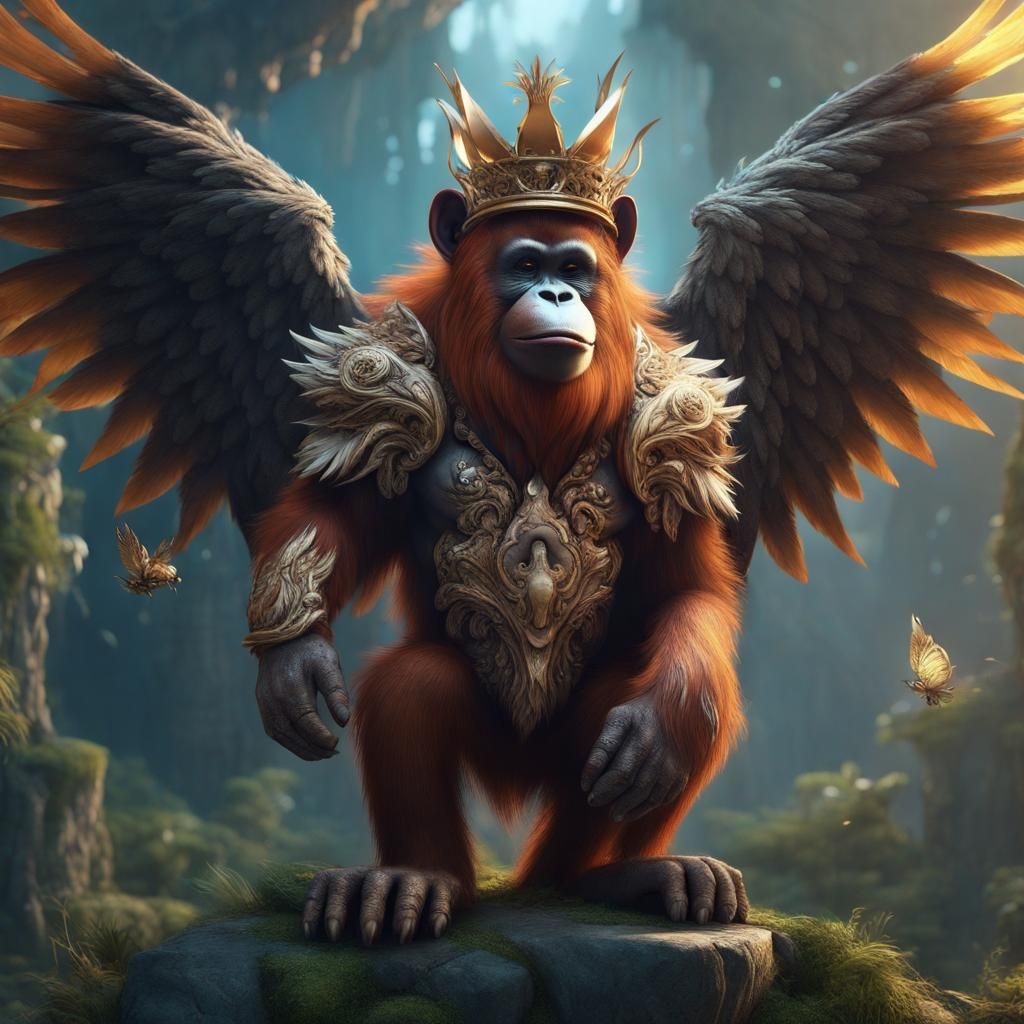 Winged Orangutan-Wolf King: Fantasy Concept Art